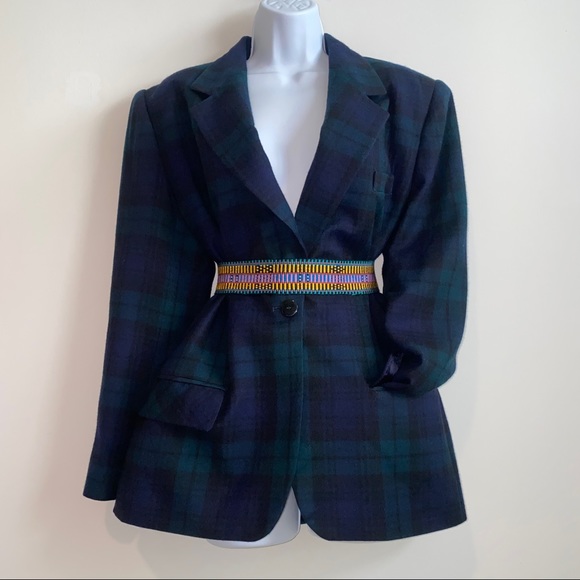 Vintage Forest Green, Navy Blue, with Black Plaid Check Single Breasted Blazer - Picture 4 of 10